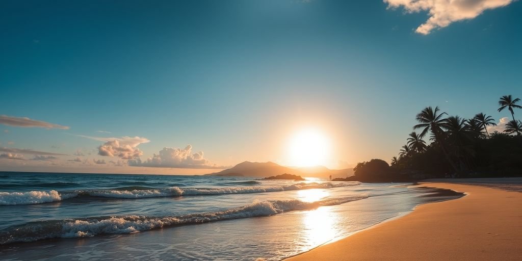 Solnedgang over strand på Bali