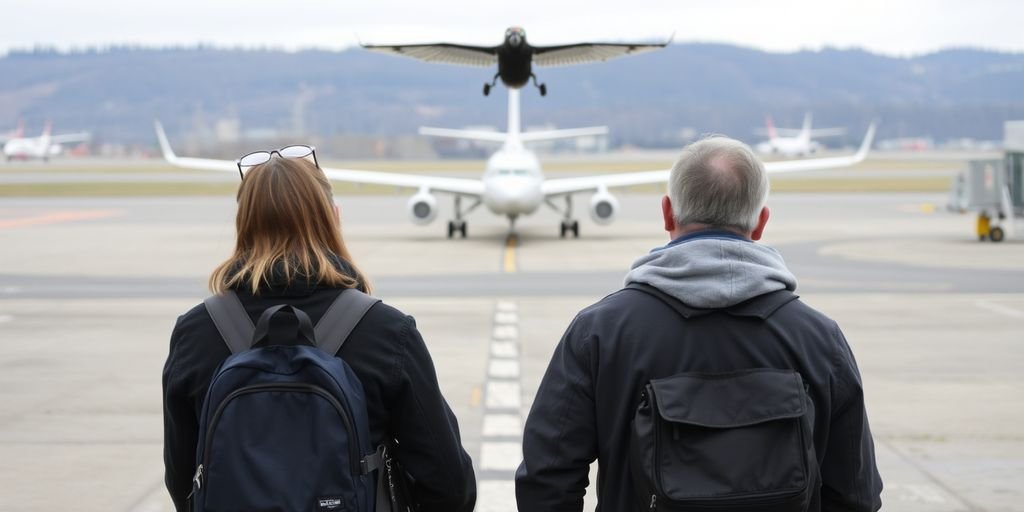 Par med kofferter på flyplass