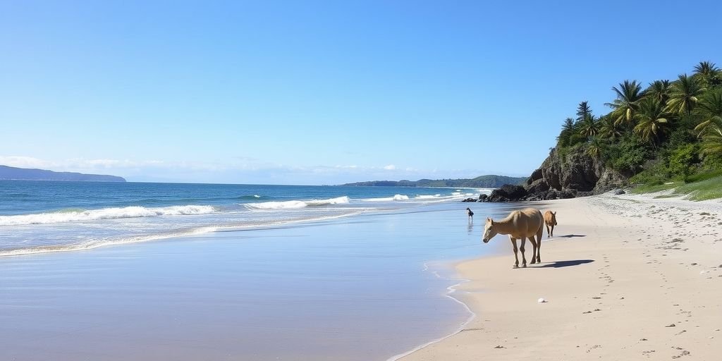 Par på strand med turkisblått vann